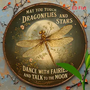 Vintage Victorian Metal Tin Sign 8x8 Inch Whimsical Dragonfly Floral Enchanted Night Sky Art Durable Wall Decor Rustic Farmhouse Porch Outdoor Home Decoration Perfect Gift for Nature Lovers