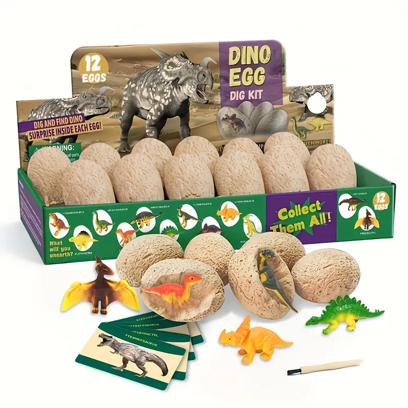 Dinosaur Fossil Egg Dig Kit, 12 Unique Dino Eggs, Surprise Eggs, Creative Collection Set, Perfect Easter Gift, Party Supplies, Birthday Present