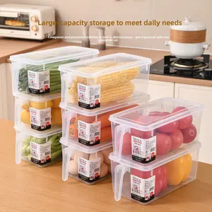 4pcs/8pcsFood-grade transparent fresh-keeping box with portable handle, specially for kitchen fruit and vegetable storage. Sealed fresh-keeping and odor-proof, transparent and visible for easy classification, ideal for refrigerator arrangement.