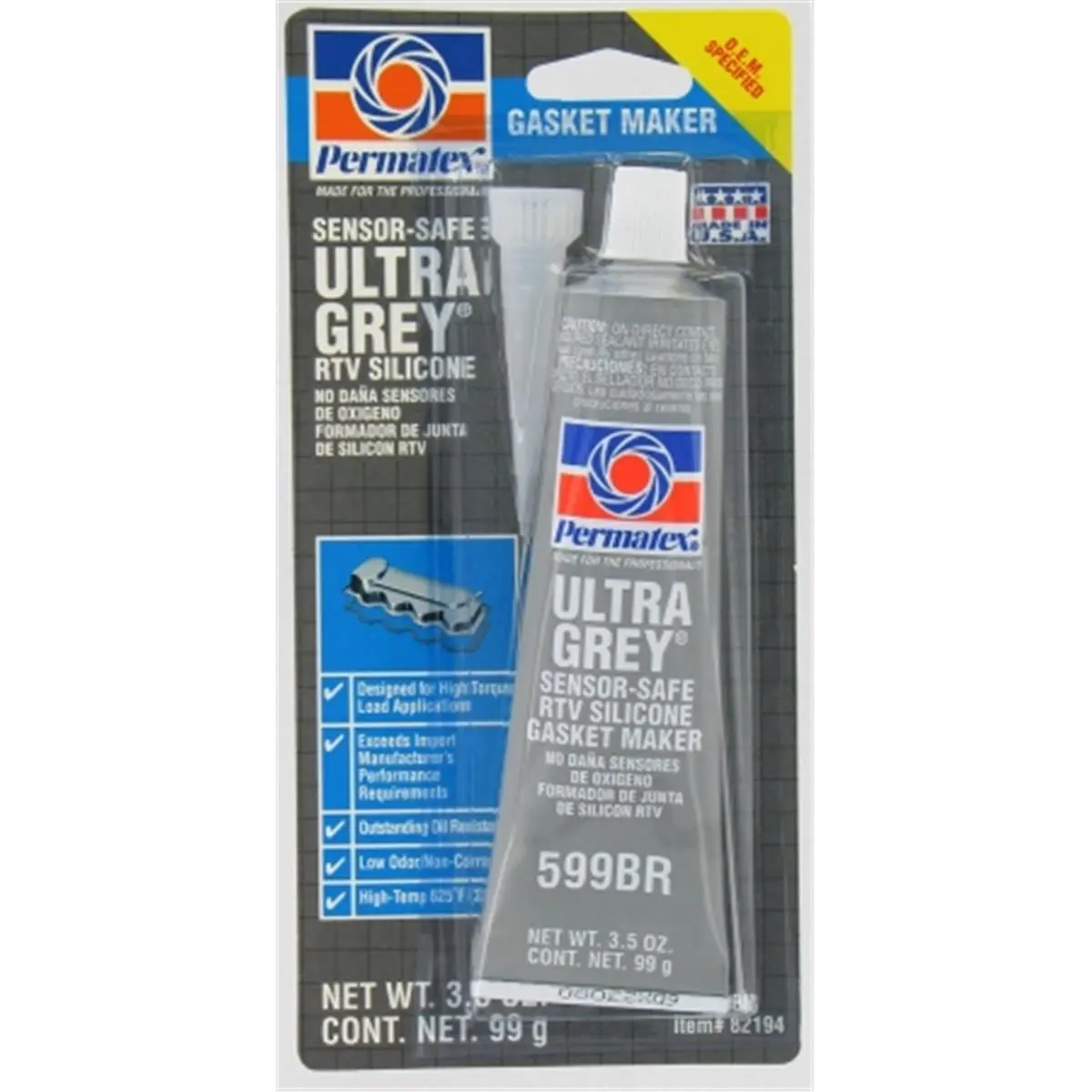 212 MAIN Permatex 82194 Ultra Grey Gasket Maker, 3.5 oz, for Joints Sealing