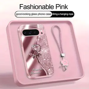Suitable for [Google Pixel 9 Pro Xl] high-end phone case，a beautiful four-leaf clover lanyard is included,printed case, no glitter，exquisite high-quality rose pattern,a variety of colors are available for you to choose from YM99