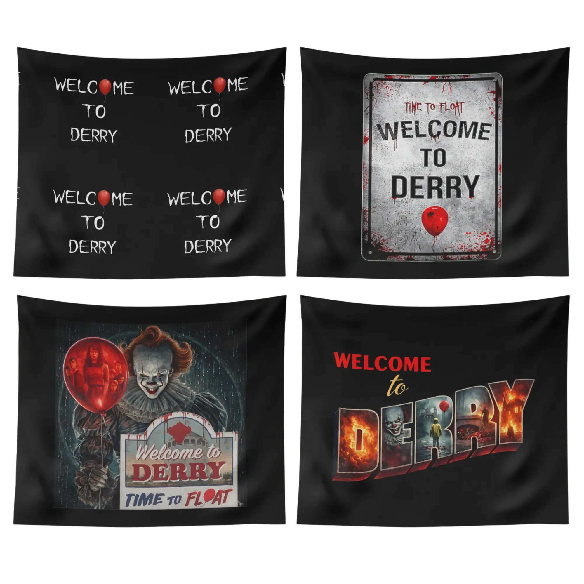 Pennywise IT Welcome to Derry Rectangular Multi-Piece Digital Print Wall Flag Tapestry - Synthetic, 30x40in, 40x60in & Up to 60x90in, Lightweight, High-Res, Crisp Details, Wrinkle Resistant, Machine Washable Room Decor Fan Gift Wall Hanging, Multi-Size, M