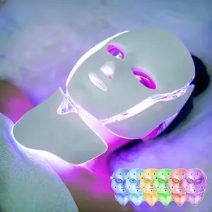 LED Facial Light Therapy Mask, 7 LED Lights for Skin Care, Hot Compress Function, Photon Therapy Device, Home Use Beauty Tool, Facial Care Instrument