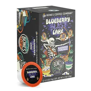Bones Coffee Company | Blueberry Blast Cake Blueberry Pancake Flavored Coffee Pods 12 Count Medium Roast Keurig Compatible