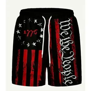 Men’s American flag print boxer briefs swim trunks, regular fit casual comfortable swim shorts for all seasons, men’s swimwear for beach swimming