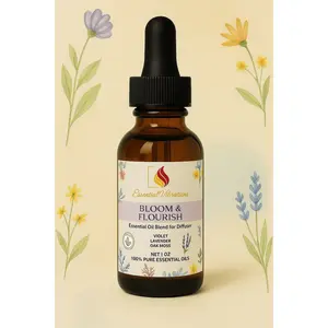 Essential Vibrations Bloom & Flourish Essential Oil Diffuser Blend - 100% Pure Lavender Violet Oak Moss for Self-Reflection & Inner Peace