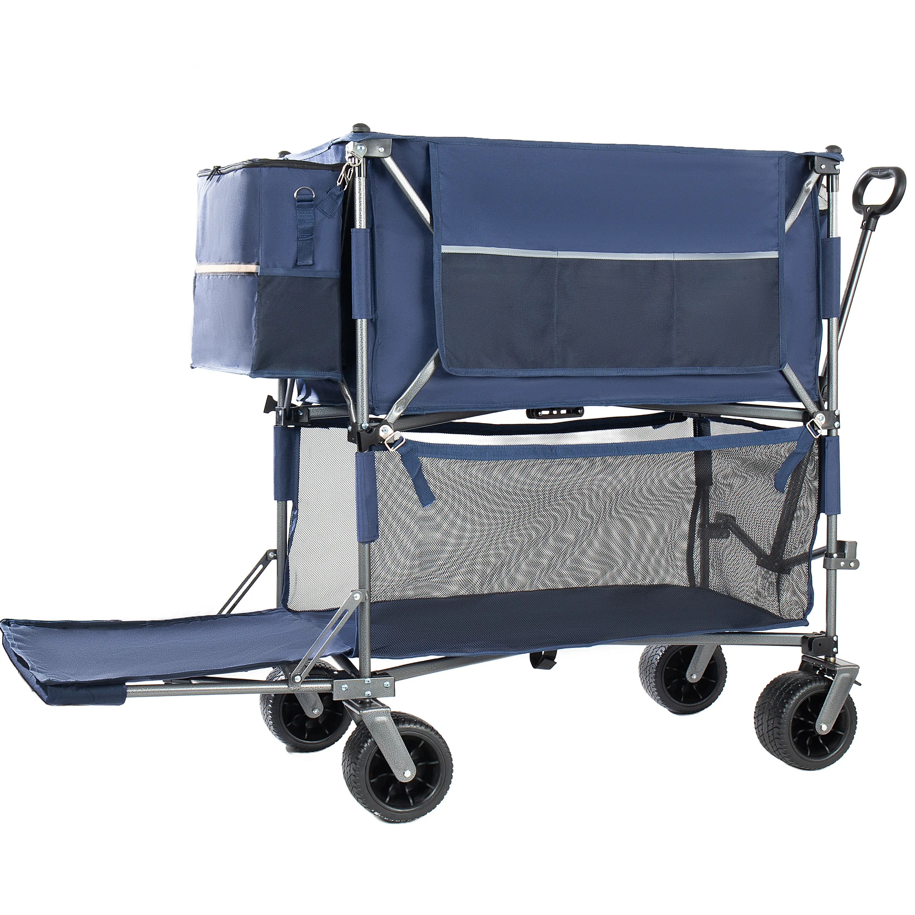 55" Heavy Duty Double-Layer Wagon with Brakes,560LBS Double Decker Wagon, 650L Collapsible Wagons Carts with 7''x4''All-Terrain Wheels for Sports,Camping,Fishing,Transport