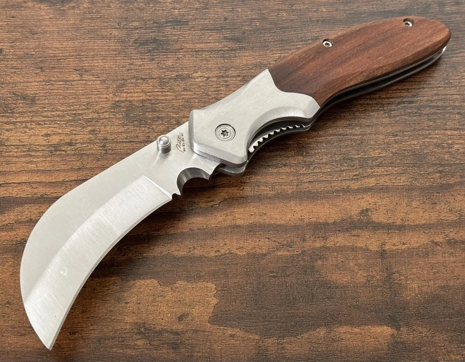 Hawkbill Knife Old School Wood Handle Sharp OG Classic Modern Liner Lock Hook