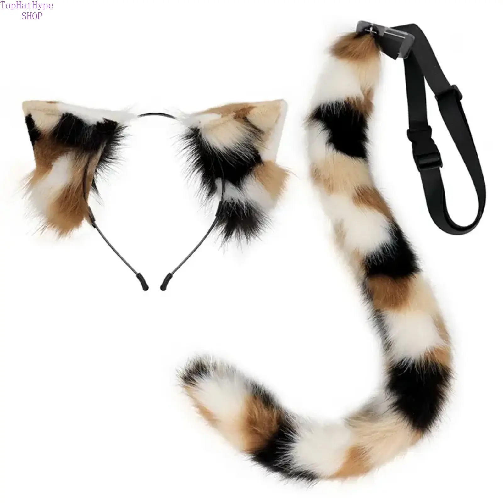 Women's Cute Soft Plush Cat Ears Headband & Tail Set - Themed Headwear Prop, Novelty Costume Kit for Cosplay Events, Party & Halloween Fashion Accessories, Two Pieces