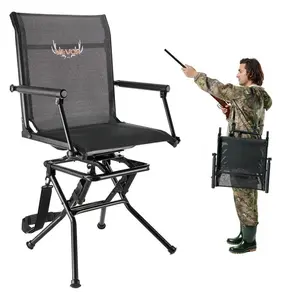 【Summervibes】VEVOR Hunting Chair 360° Silent Swivel, Foldable Lightweight Portable Blind Chair, Heavy-Duty Steel Frame Ground Stool Seat, with Armrest, Adjustable Carry Strap, 300 Lbs Capacity for Fishing Camping