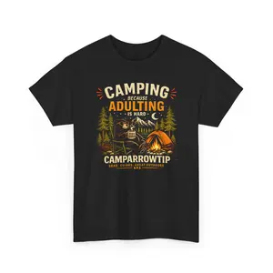 Camping Because Adulting Is Hard T-Shirt - Funny Campfire Tee for Outdoor Lovers mens womens