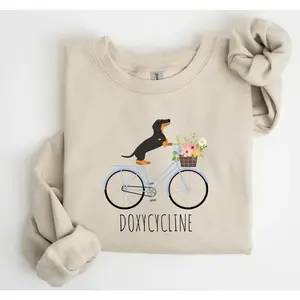 Made in USA, Doxycycline Pharmacy Pun Sweatshirt, Dachshund Graphic Crewneck, Funny Pharmacist Humor Apparel, Wiener Dog Lover Streetwear, Veterinary School Gift Idea For Women Men