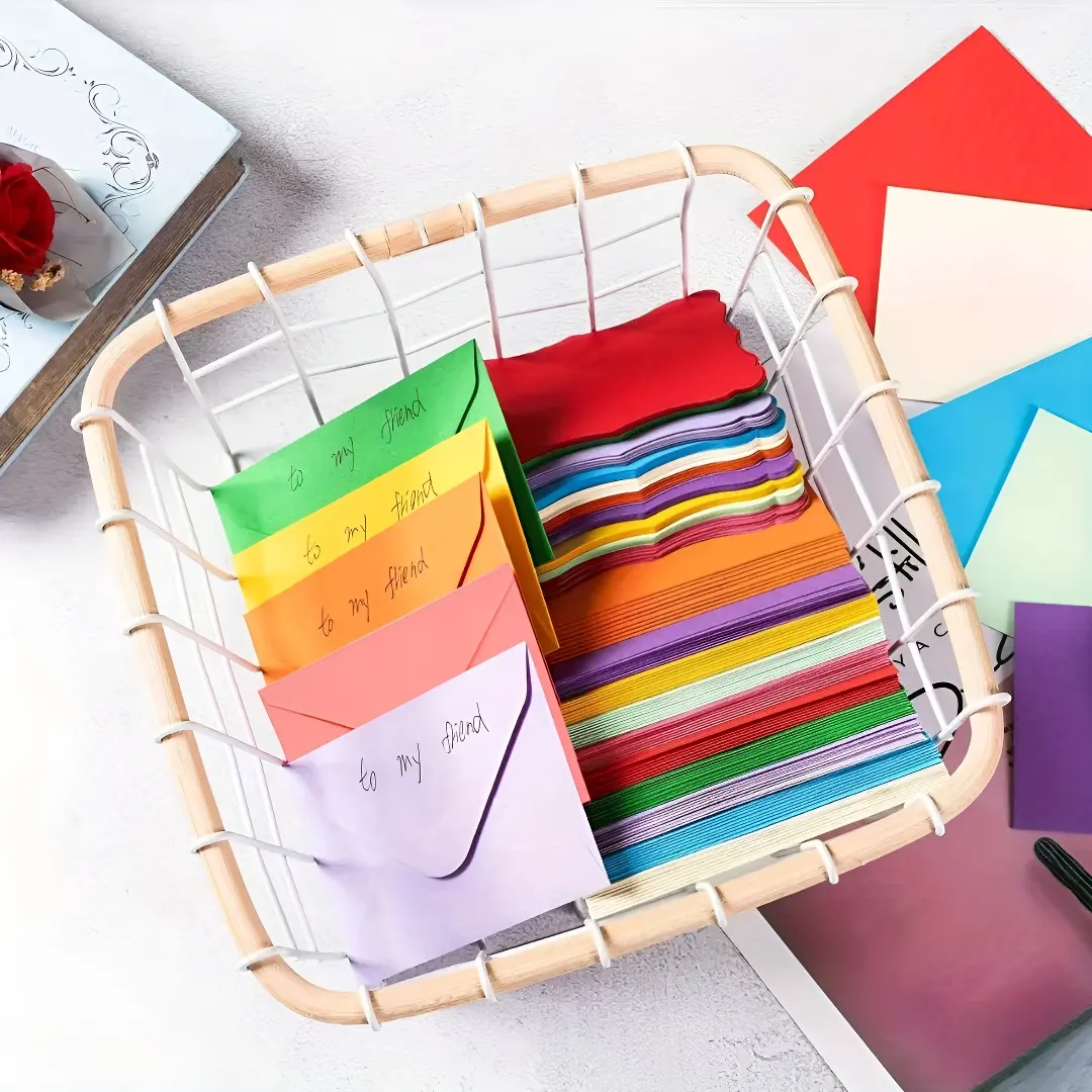 50 - Mini Self-Adhesive Envelopes and Card Set with 25 envelopes + 25 blank greeting cards in a variety of colors, perfect for birthdays, Christmas, Thanksgiving, anniversaries and parties, party invitations, colorful self-adhesive envelopes