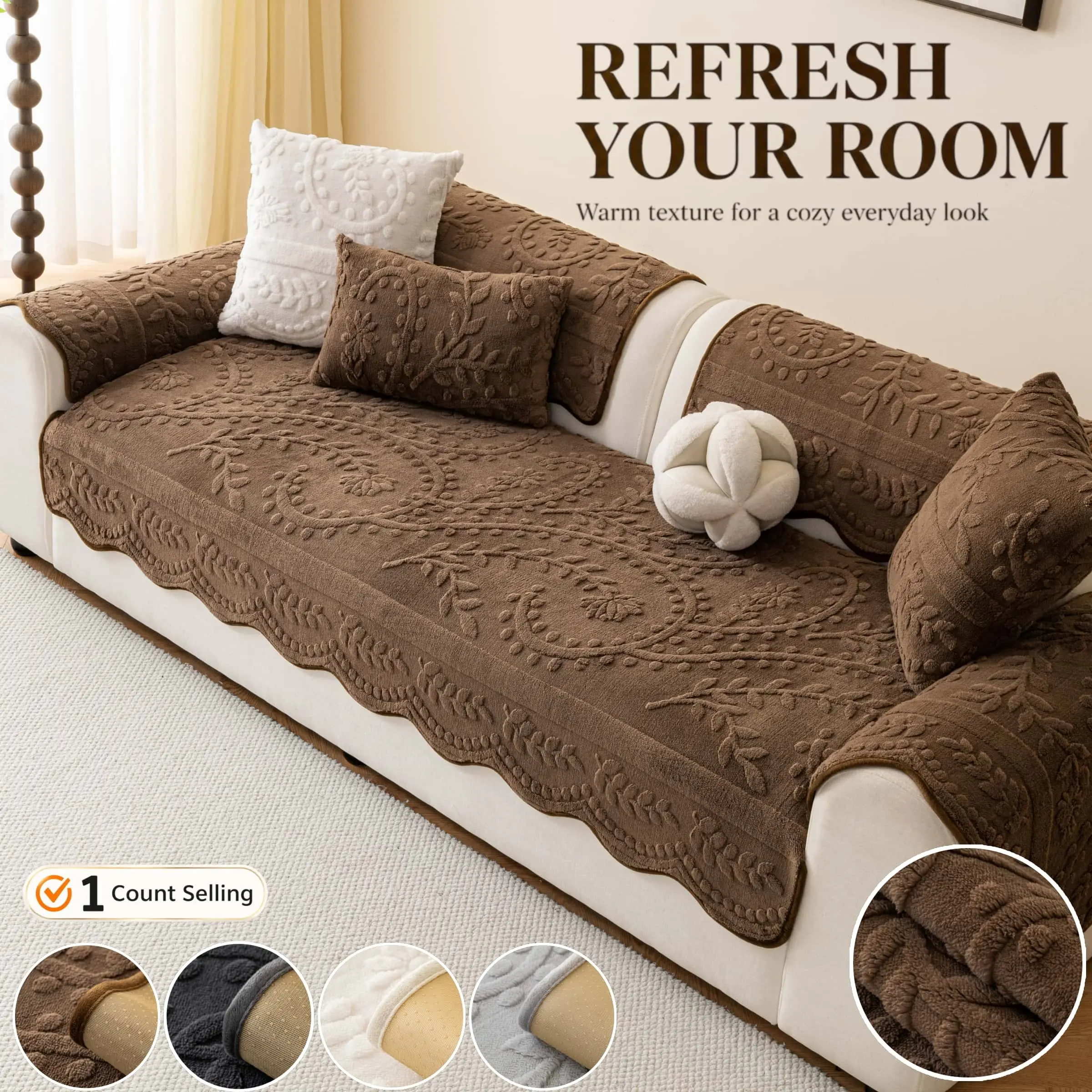 Luxury Plush Sofa Cover, Pet Friendly Non Slip Couch Cover, Reusable Couch Protector, Machine Washable Sofa Protectors, Washable Sofa Covers, Sofa Protector Slipcover, Multi Color Available, Soft Sofa Cover for Living Room Bedroom, Fits 2 3 Seater Sofas