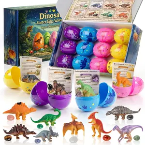 Easter Egg Hunt Surprise for Kids, 12 Pre-filled Easter Eggs with Gemstone Crystals & Jewelry Set, Basket Stuffers Supplies for Holiday Party Favors & Celebrations Colorful Gradient Dragon Statue