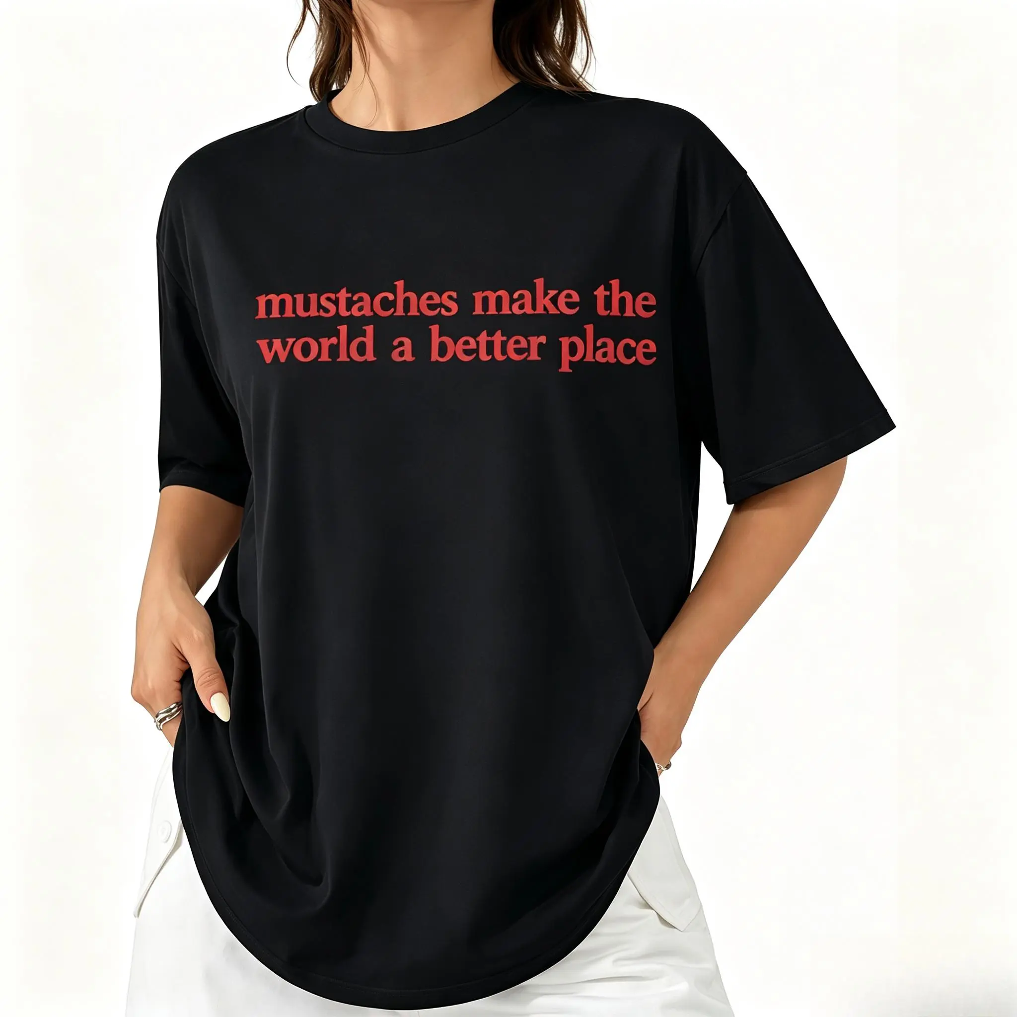 Mustaches Make The World A Better Place Shirt Funny Mustache Lover TShirt Made In USA For Women For [cotton, lightweight and breathable, soft and comfortable] Y2K Streetwear Graphic Tee Graphic Concert T-Shirt