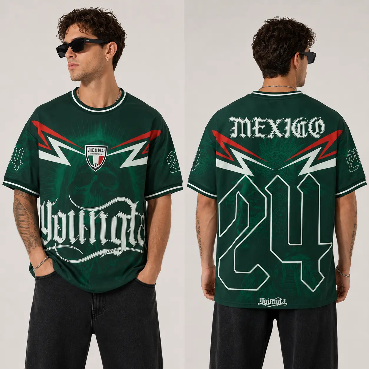 Mexico Inspired Soccer Jersey Shirt Number 24 Vintage Gothic Football Fan Tee Unisex Game Day Breathable Sports Top
