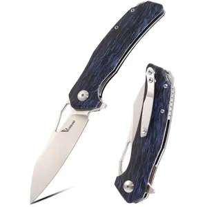 Viuorwi EDC Pocket Folding Knife – G10 Handle, Thumb Hole, Deep Carry Clip, EDC Tactical Knife for Camping Hiking Hunting Outdoor, Edc Knives, D2 Steel Emergency Tool Lightweight Tools