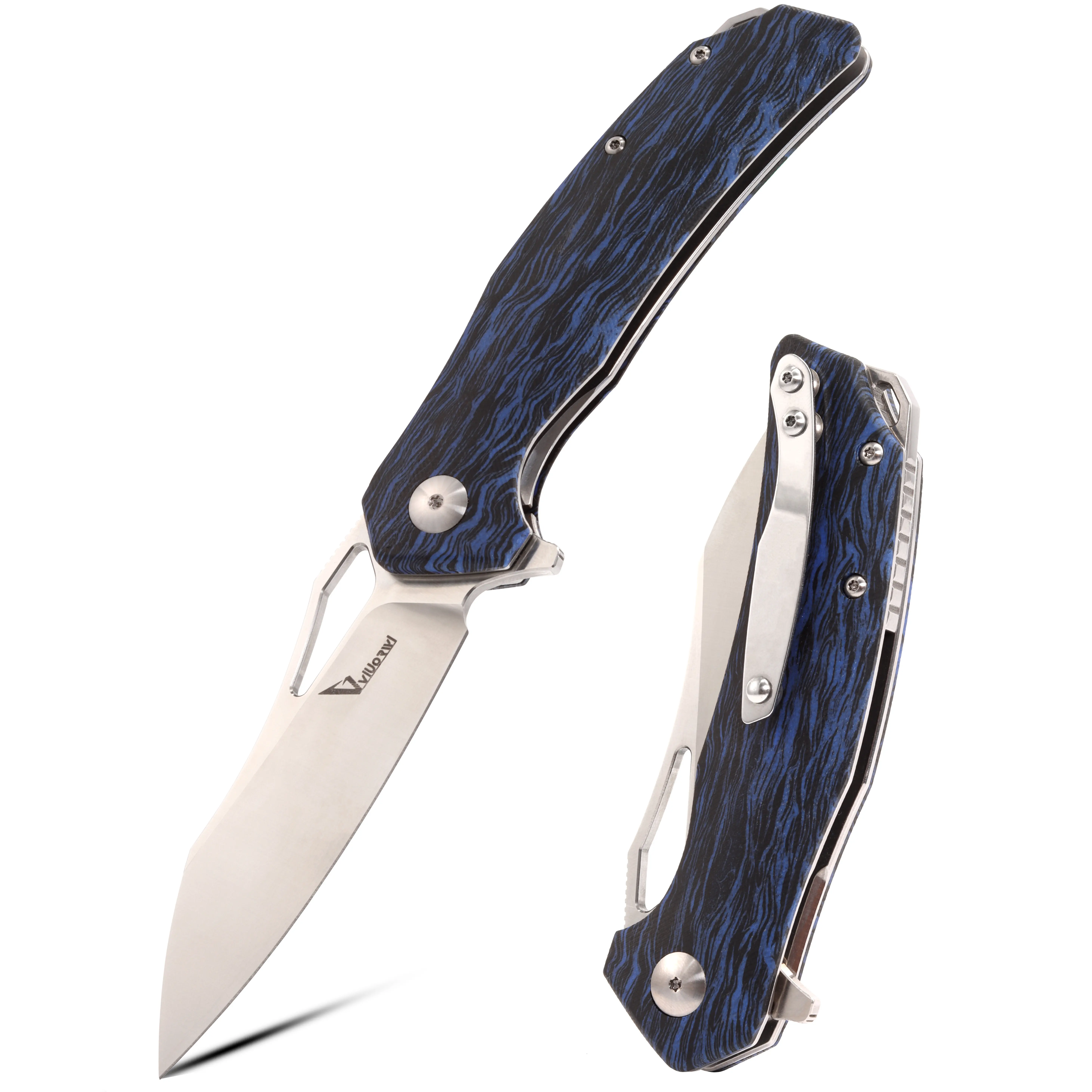 Viuorwi EDC Pocket Folding Knife – G10 Handle, Thumb Hole, Deep Carry Clip, EDC Tactical Knife for Camping Hiking Hunting Outdoor, Edc Knives, D2 Steel Emergency Tool Lightweight Tools