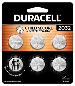Duracell 2032 Lithium Battery, 6 Count (Pack of 1), Child Safety Features, Compatible with Key Fob, Tea Light Candles and Other Devices, CR2032 Battery