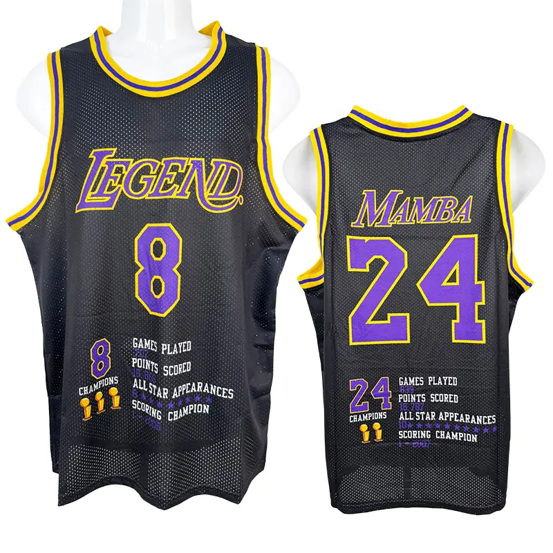 Men's summer basketball jersey LEGEND 8-24 MAMBA Sewing embroidery big size Mesh breathable Outdoor sportswear Retro Sweat absorption and quick drying Basketball clothes sleeveless Training clothes Cheap High Quality Accept mixed wholesale yellow Black