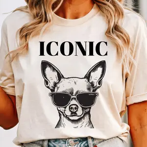 Iconic Chihuahua Shirt, Graphic Short Sleeve Printed Tee, Women’s Tops, Casual, Statement T-Shirts, Soft Cotton Fabric, Crewneck, Oversized