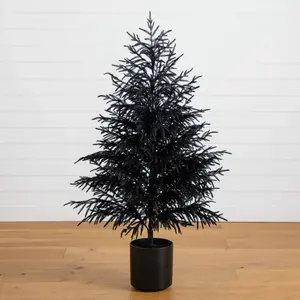 5' Artificial Halloween Real Touch Black Norfolk Pine Christmas Tree with Natural Look