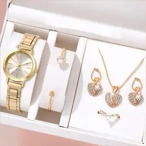 Fashionable Women’s Quartz Watch Bracelet Jewelry Set – Ladies Diamond Wristwatch Gift Set