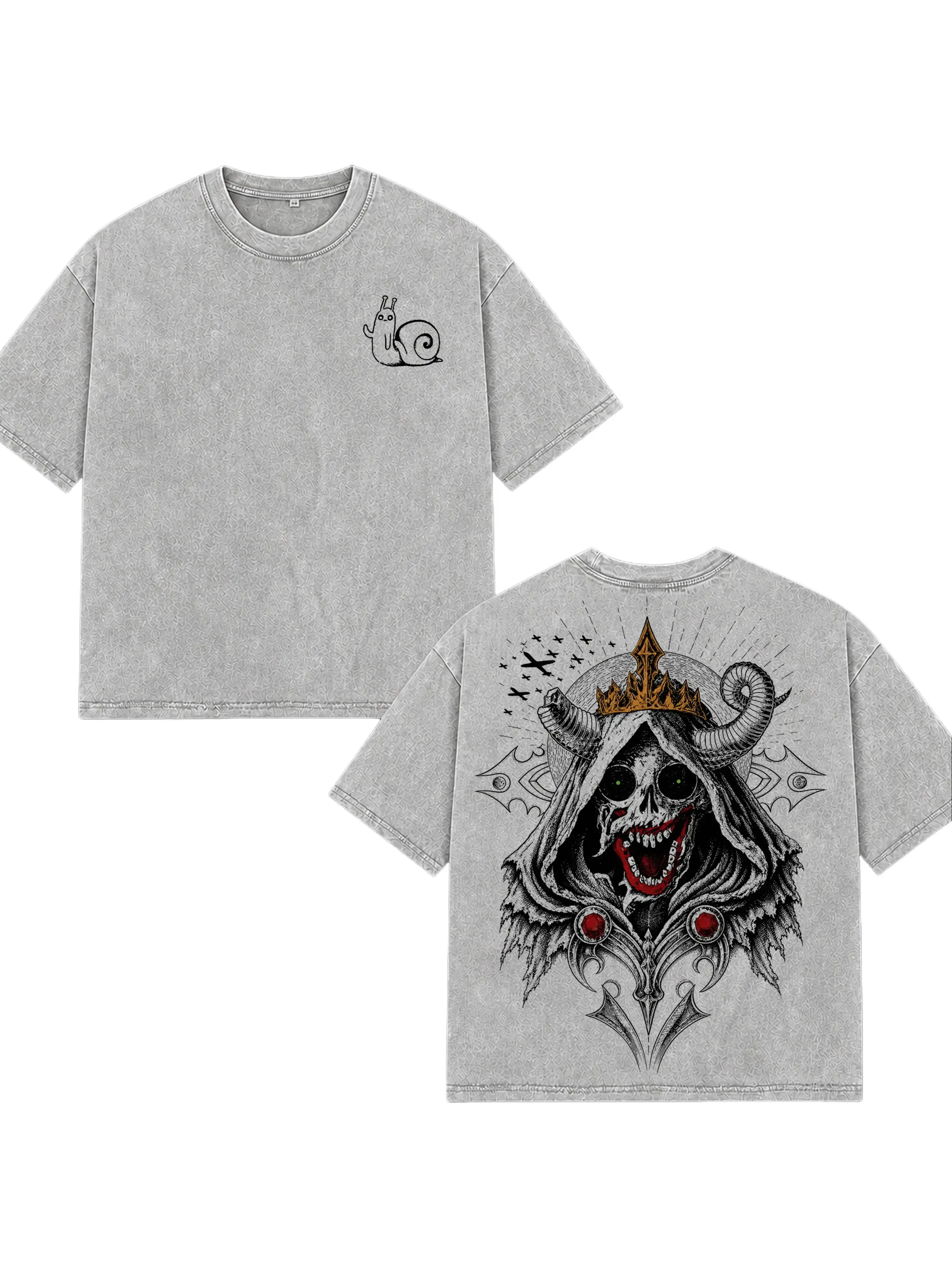 The Lich Adventure Time Vintage Washed Oversized T-Shirt, Double Printed Dark Fantasy Graphic Tee, Heavyweight Cotton Cartoon Streetwear, Retro Gothic Fan Merch, Unisex Gift For Adventure Time Fans