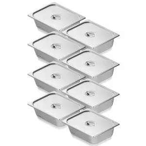 VEVOR 8 Pack Hotel Pans, 1/2 Size Anti-Jam Steam Pan with Lid, 0.8mm Thick Stainless Steel Steam Table Pan, 4-Inch Deep Commercial Table Pan, Catering Storage Food Pan, for Industrial & Scientific