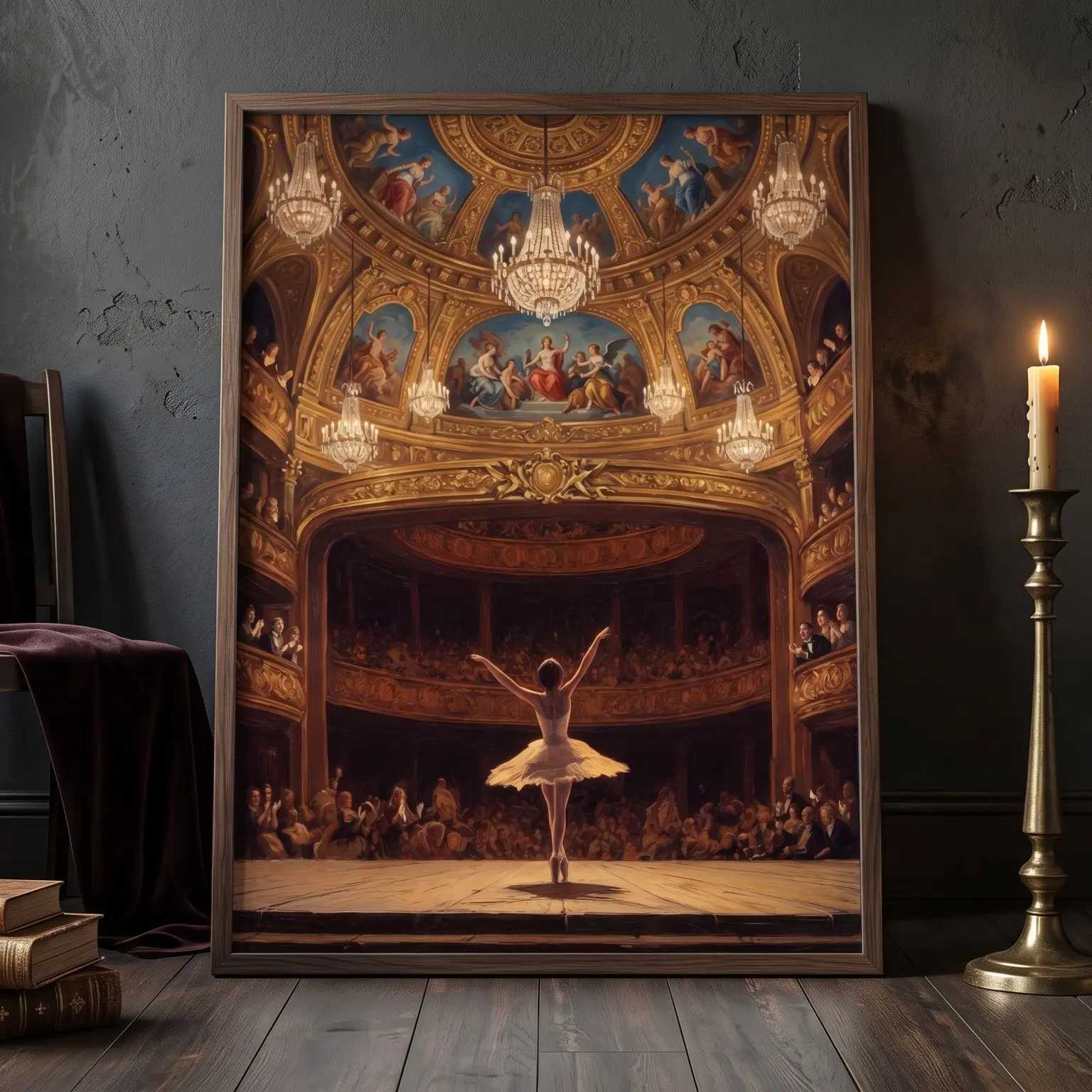 Unframed Ballerina Performing on Stage Wall Art Poster, Classical Opera House Interior Print, Elegant Theater Aesthetic Home Decor for Living Room Bedroom Office