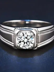 Men's Fashion Elegant Striped Side Cubic Zirconia Ring, Business Style Wedding Engagement Party Jewelry Gift, Simple Design Accessory Engagement Rings, Beautiful Rings