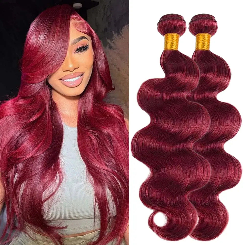 Ramiss Red Burgundy 99J Bundles Human Hair Body Wave 3 Bundles Brazilian Remy Hair Unprocessed Virgin Hairs Blonde  2x6 4x4 Lace Closure with Body Wave Bundle Weaves Extensions