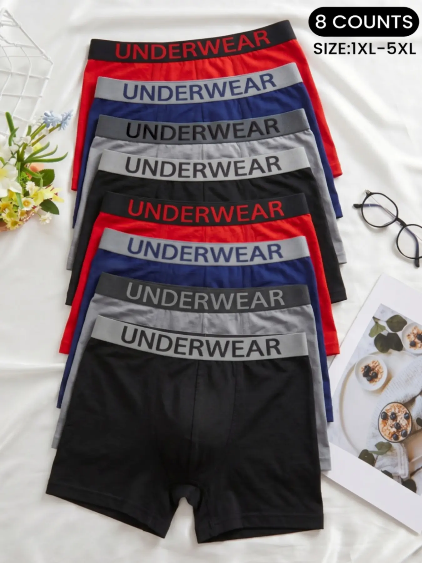 4/8-Pack Plus Size Men's Seamless High-Waisted Boyshorts, Comfortable Breathable Casual Underwear, Soft Wide Leg Boxer Briefs for All Seasons