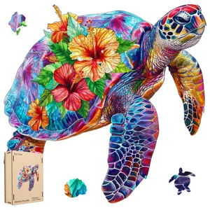 Sea Turtle 200PCS-500PCS Wooden Jigsaw Puzzle for Adults Kids Unique Shape Wood Colorful Beautiful Box Fun Challenge Brain Health Family Game Creative Gift for Friends No Warranty