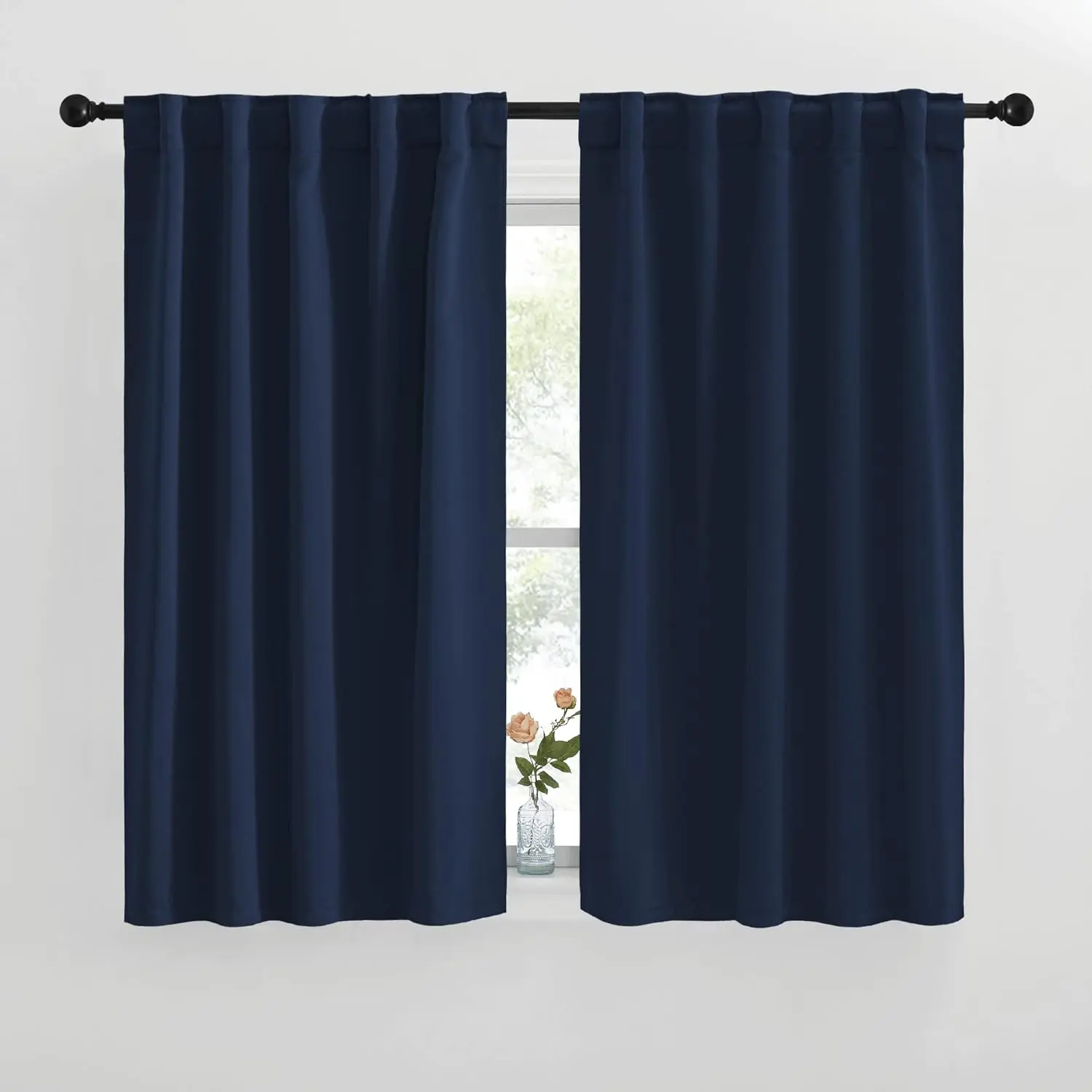 NICETOWN Pleated Triple Weave Polyester Blackout Curtain Panels - Navy Blue, 42in W x 50in L, Set of 2, Sunlight Blocker for Boy's Nursery
