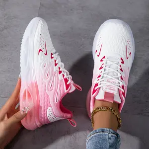 Women's Breathable Mesh Sneakers - Fashion gradual change pink to white sports walking shoes, EVA/MD sole, comfortable fabric lining, all-day support, perfect for tennis, casual wear and exercise, tennis shoes | Fashion dynamic design | Flexible footwear