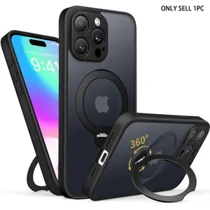 360 Spin Invisible Stand Phone Case with All-around Protection, Support Magnetic Wireless Military-Grade Shockproof Cover with MagSafe for iPhone