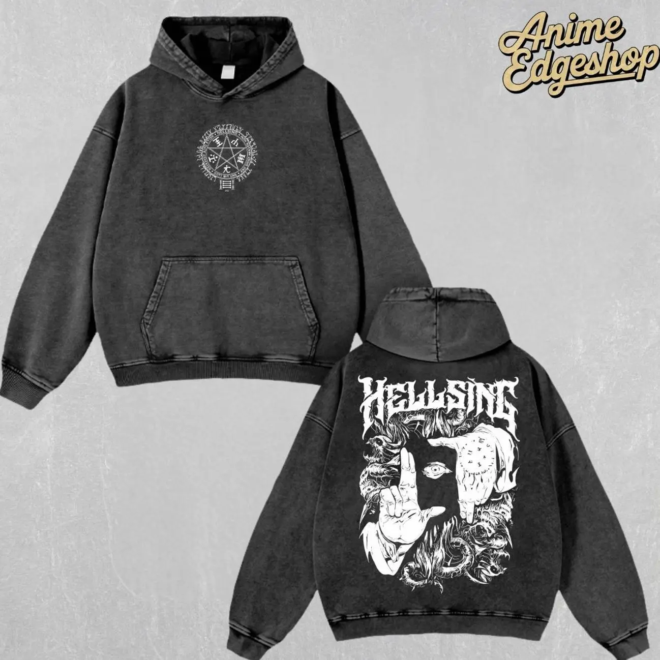 Retro Vintage Alucard Oversized Washed Hoodie , Hellsing Anime Streetwear Outfits, Heavyweight Cotton Unisex Graphic Tee Top, Gift For Him & Her Manga Lover, Halloween gift  177