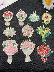 10pcs Enamel Hydrangea Lily Bouquet Charm Bulk Spring Charm Roses Sunflowers Flower Floral Charms for Jewelry Making Charms Supplies DIY Necklace Bracelet Earring Mother's Day Gift