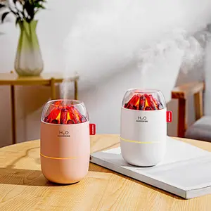 Simulated Carbon Fire Modeling Humidifier, USB Powered Air Humidifier with 2 Spray Lighting Modes Suitable for Bedroom, Car, Office