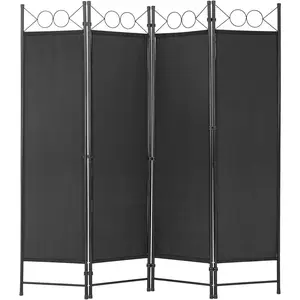 4 Panel Room Divider 6FT Steel Frame Screen Folding Privacy Divider Freestanding Partition for Home Office Bedroom (Black)