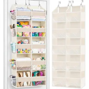 Over-the-door storage rack, 5 layers, extra-large capacity, 10 compartments, 80 lbs load capacity, over-the-door storage rack, wardrobe door hanging storage rack, diaper storage rack, beige