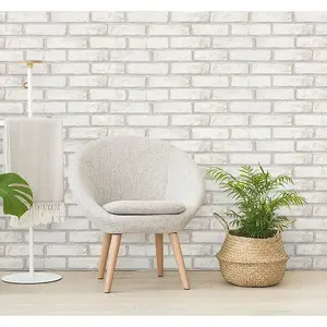 Large-Size Beige White Brick-Shaped PVC Decorative Peel and Stick Wallpaper, 17.7in×118.11in Removable Self-Adhesive Faux Brick Vinyl Film Roll with Peel and Stick Wallpaper Designs for Living Room, Bedroom, Decorative Wallpaper