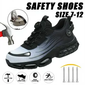 Construction Site Men's Breathable Mesh Work Sneakers Steel Toe Protection Anti-Slip EVA Sole Durable Comfort Fit All Seasons Casual Striped Design Safety