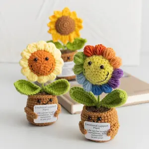 Handmade Knitted Fabric Sunflower Crochet Figure Ornaments, Positive Emotional Support Home Decor Desk Accessory, Funny Gift for Friends
