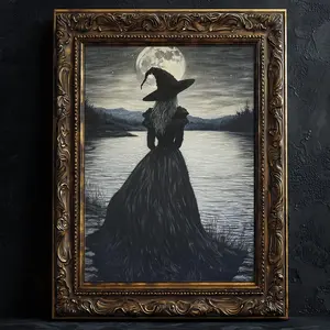 Witch By The Water Print,  Vintage Witch Gothic Victorian Poster, Dark Academia Wall Art, Magic Halloween Spooky Decor, Gift for Her, Unframed