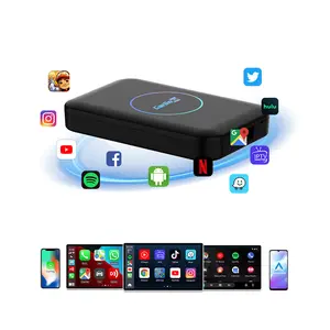 【TikTokShop BlackFriday】 CarlinKit New 4-in-1 Wireless CarPlay Adapter Support Netflix/YouTube/TF Card, Android Auto & Carplay Adapter with USB-A and USB-C Cables,Convert Wired to Wireless Apple Dongle, Video Box Car Play for iOS 10+