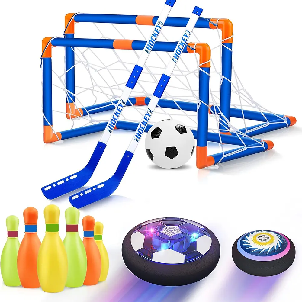 3-in-1 Multi-Game Hover Soccer Ball Set with LED Lights, Soft Edge Design, Backyard Soccer Net & Rechargeable Feature, Indoor/Outdoor Sports Toys for 3+ Years Kids, Christmas Birthday Gifts