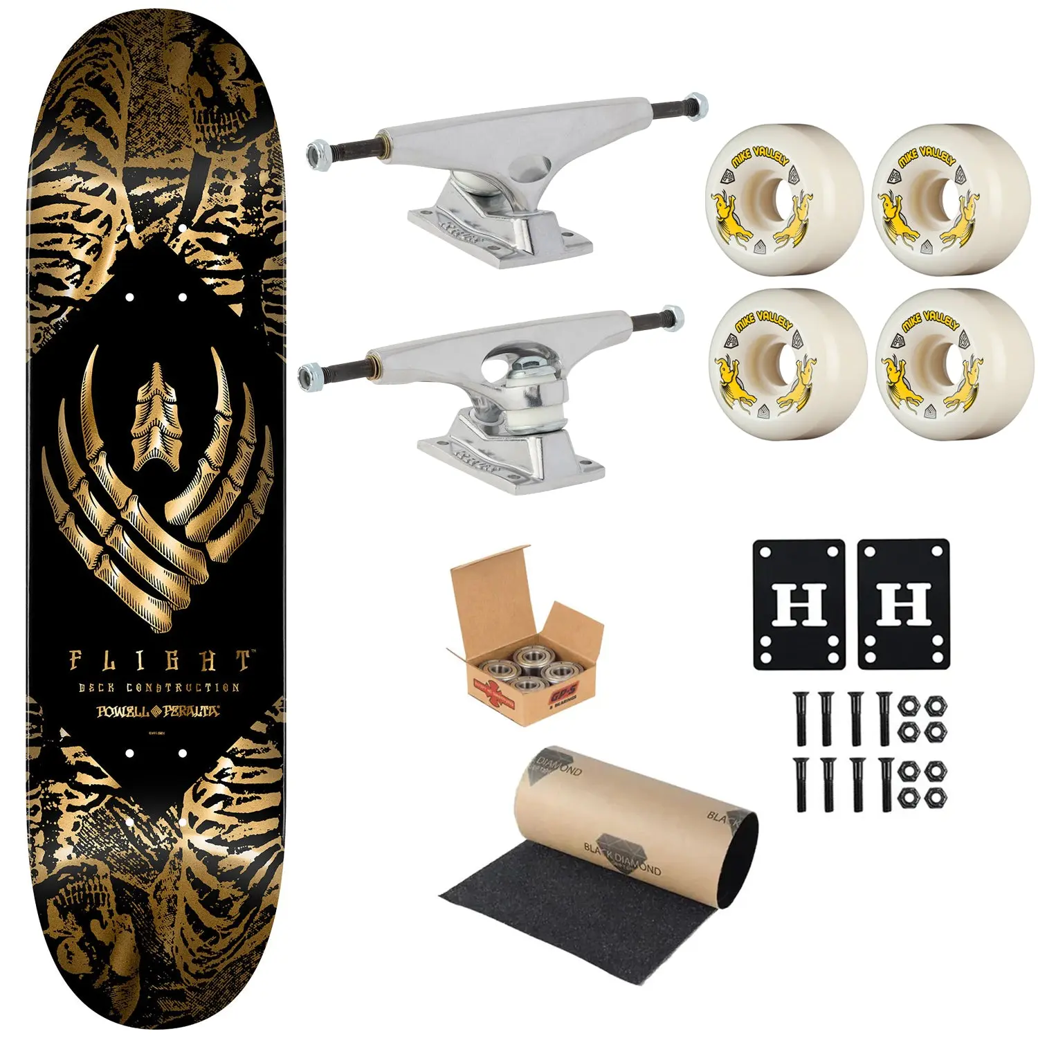 Powell Peralta Premium Flight Skateboard Skeleton Foil 8.63" Krux Trucks, Dragon Formula Wheels, Independent Bearings